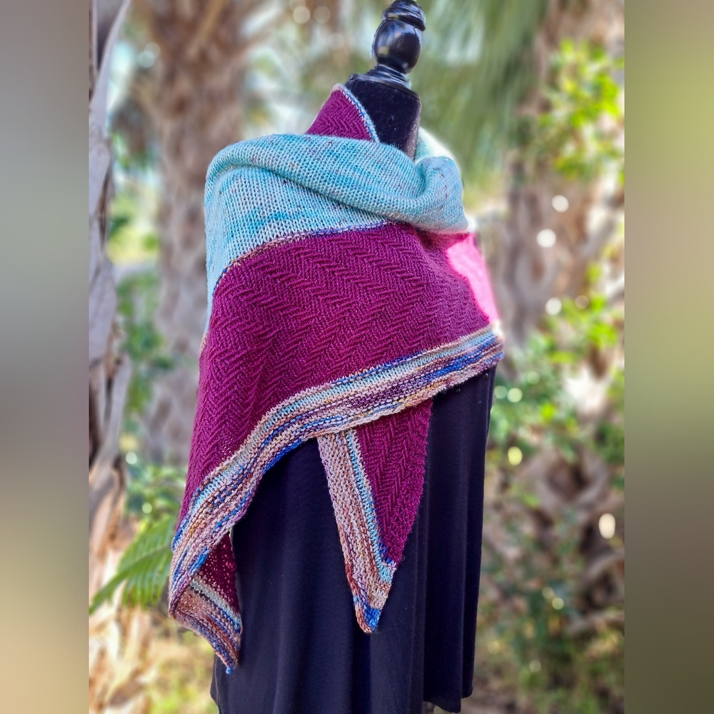Hand Crafted OOAK Contemporary Elegant Striped Merino Wool Blue Purpl Knit Scarf - Picture 10 of 16